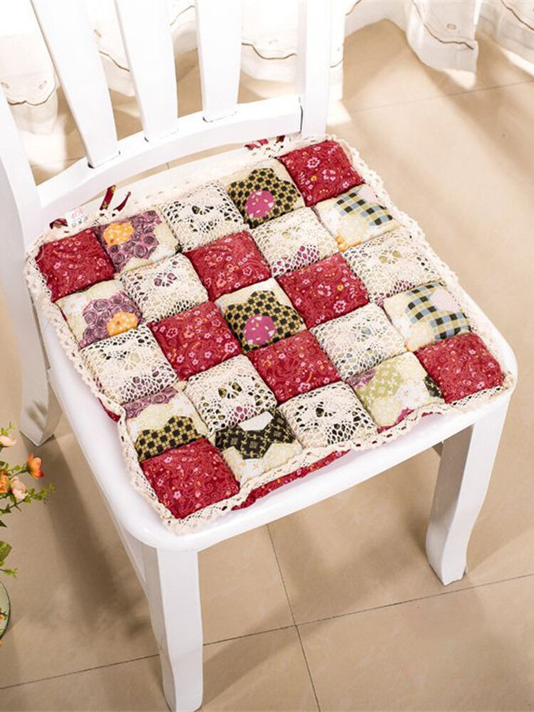 Vintage Lace Bread Pastoral Style Printing Flower Cotton Seat Cushion Sit Pad Mat Pillows