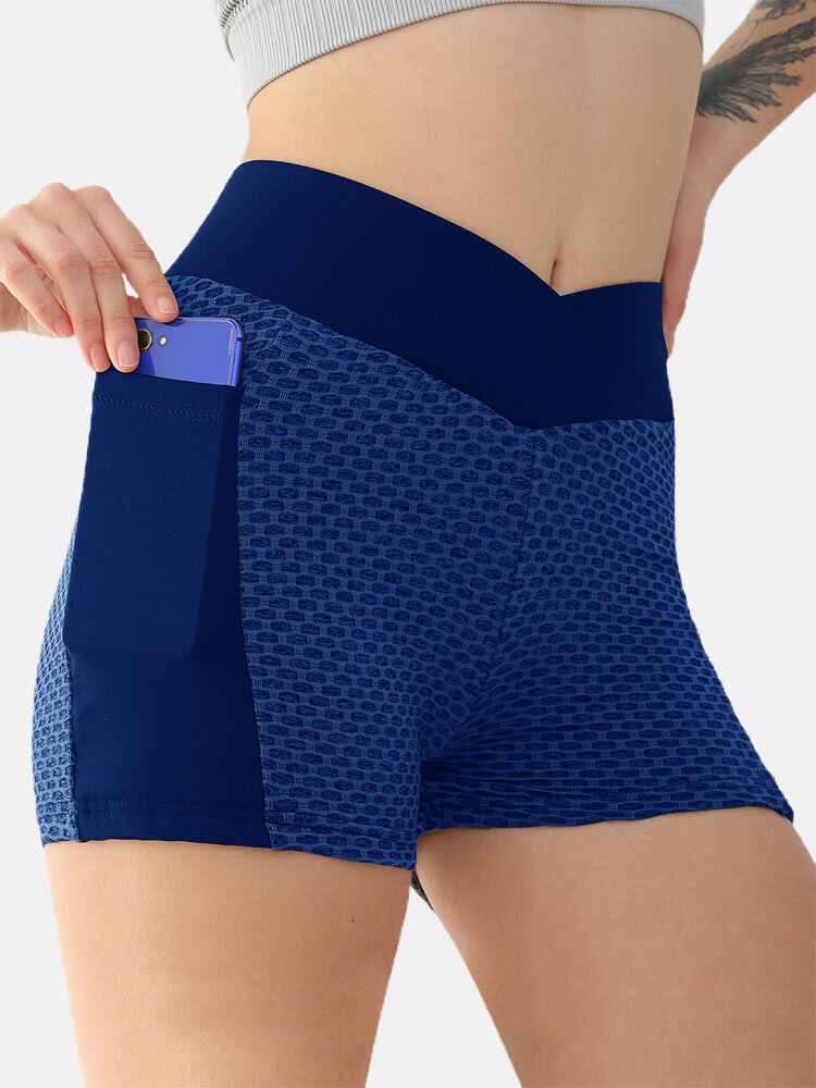

Women Honeycomb Breathable High Waist Hip Lift Sports Shorts, Black