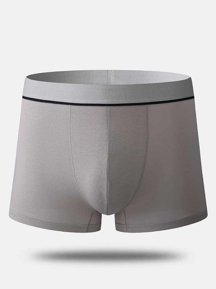 Men Modal Soft Plain Boxer Briefs U Pouch Breathable Mid Waist Underwear