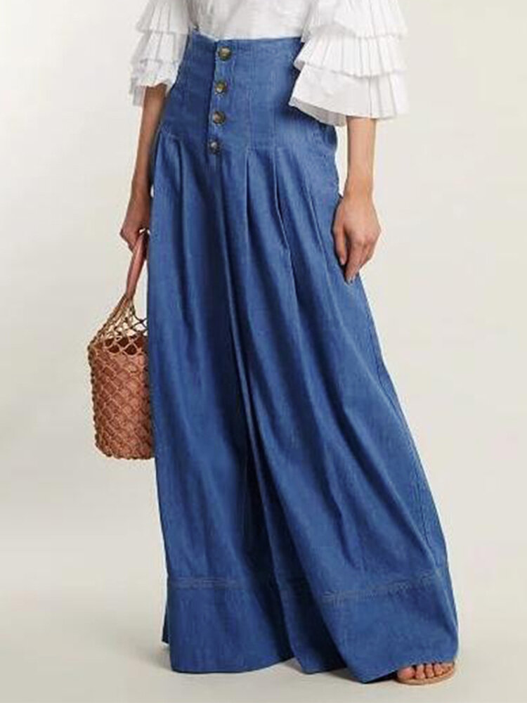 High Waist Loose Casual Denim Jeans With Button For Women