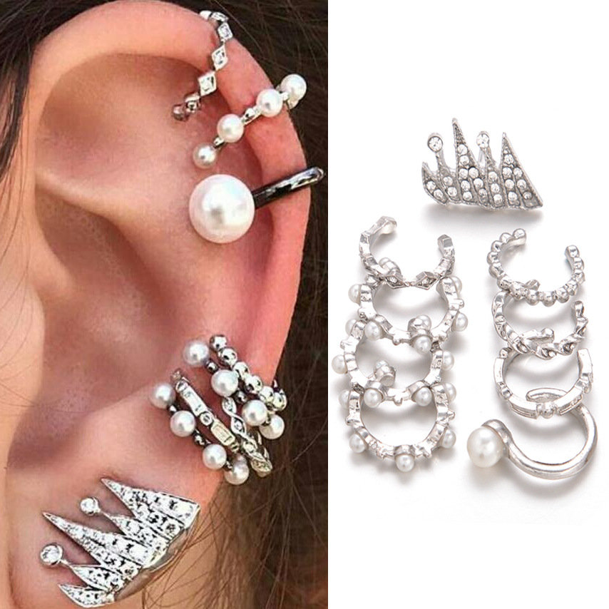 9 Pieces Cartilage Earrings For Women No Piercing Pearl Cuff Earrings Punk Diamond Stud Earrings