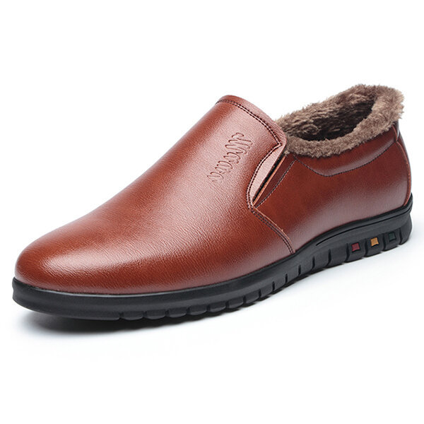 Warm Plush Lining Slip On Casual Flat Shoes For Men