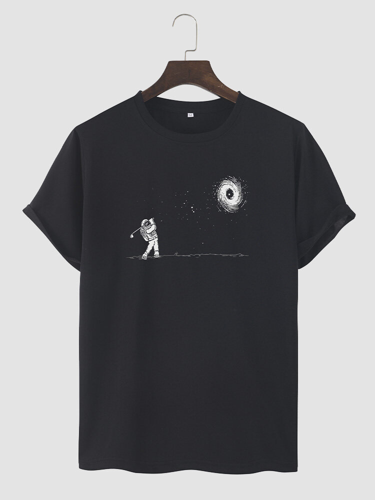 Mens Galaxy Astronaut Print Crew Neck Short Sleeve T-Shirts