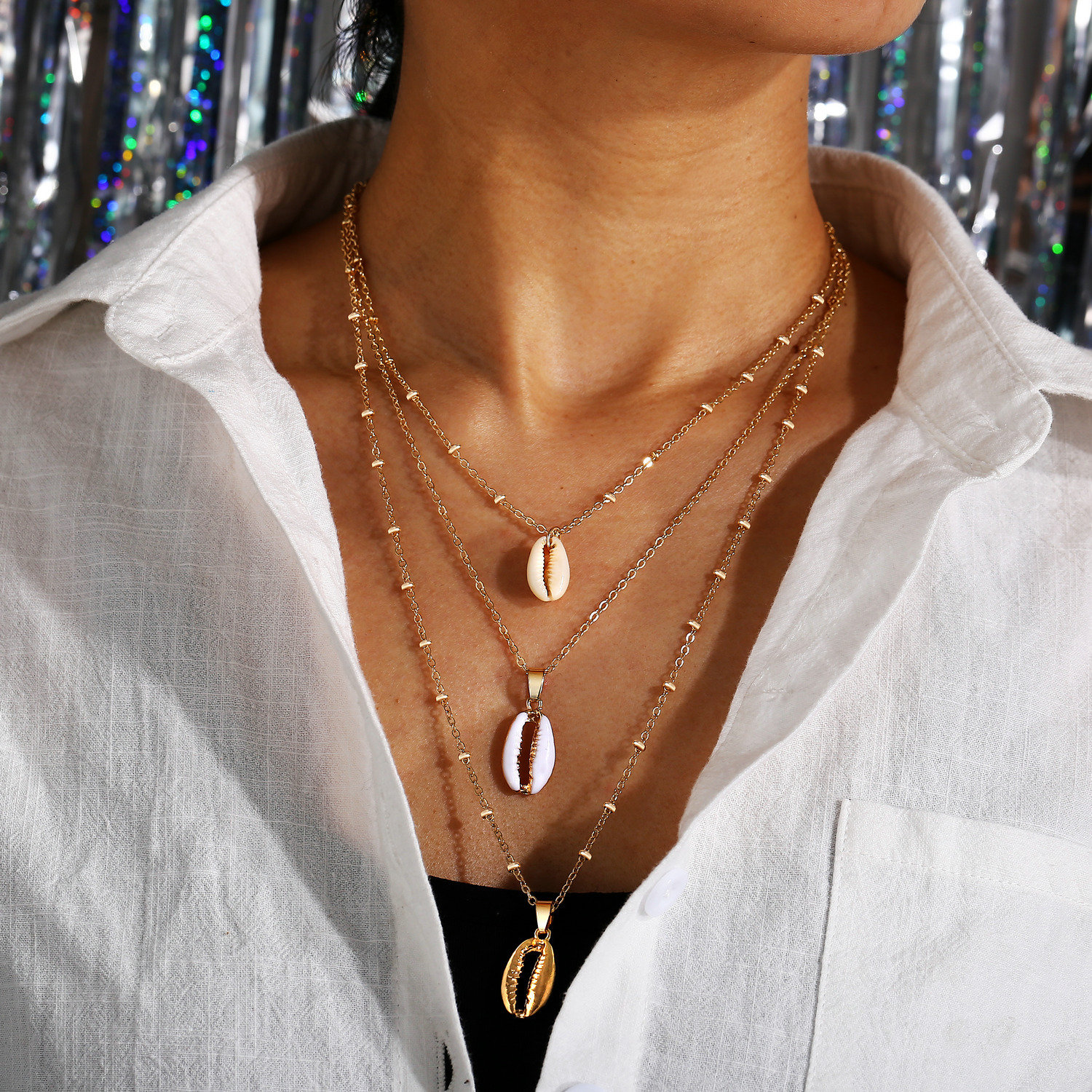African Style Shellmulti-layer Necklace Gold Metal Conch-inlaid Gold-rimmed Cavicle Chain Necklace