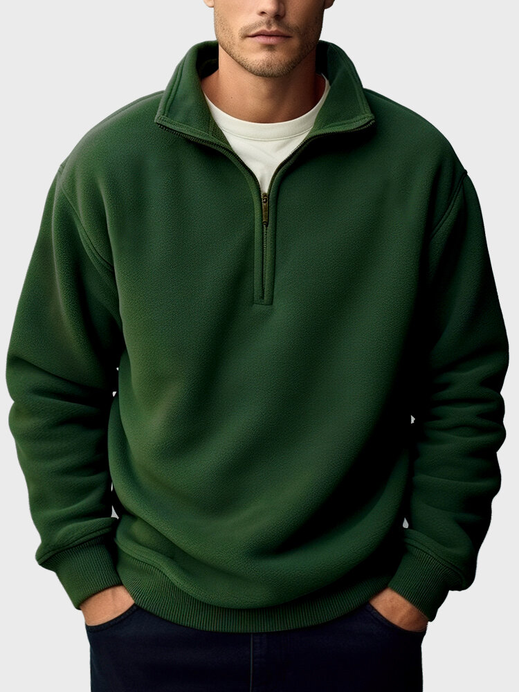 

Mens Solid Stand Collar Half Zip Fleece Casual Pullover Sweatshirts Winter, Green