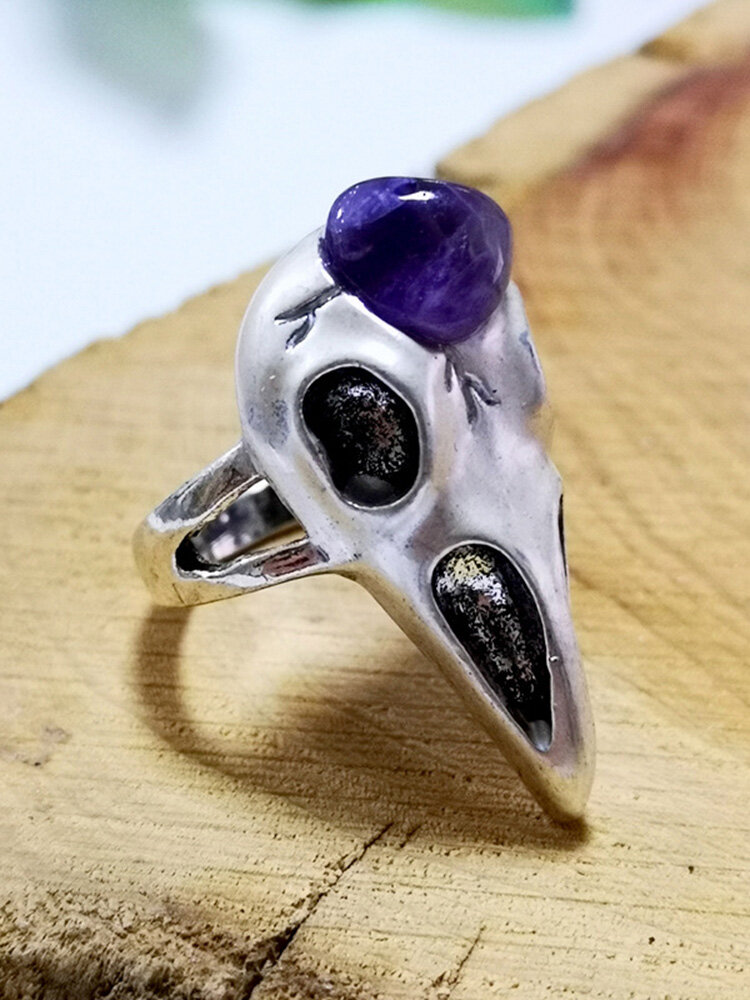 Vintage Amethyst Skeleton Women Ring Bird Skull Men Ring Jewelry Gift