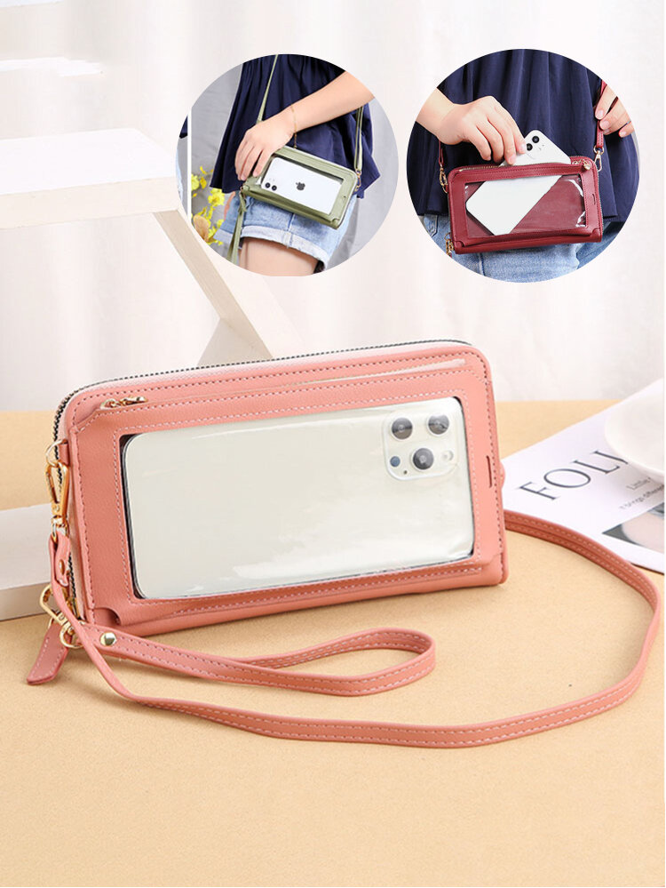 Stylish Multi-slots Textured Hardware Stitch Detail Touch Screen On The Back 7.8 Inch Detachable Phone Bag Clutch Bag