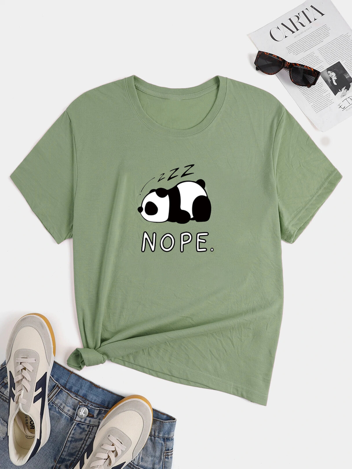 Camiseta gola careca plus size Panda manga curta