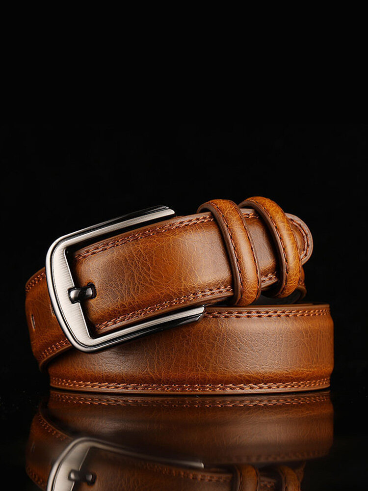 Men Second Layer Cowhide Solid Color Alloy Pin Buckle Casual Business Belt