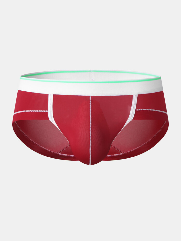 Mens Thin Breathable Underwear Contrast Colors U Convex Mid Waist Boxer Briefs