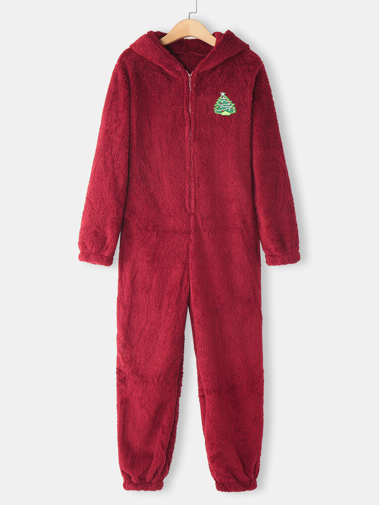 

Plus Size Christmas Patched Plush Onesies, Coffee;pink;black;gray;wine red;coffee1;pink1;black1;gray1;wine red1