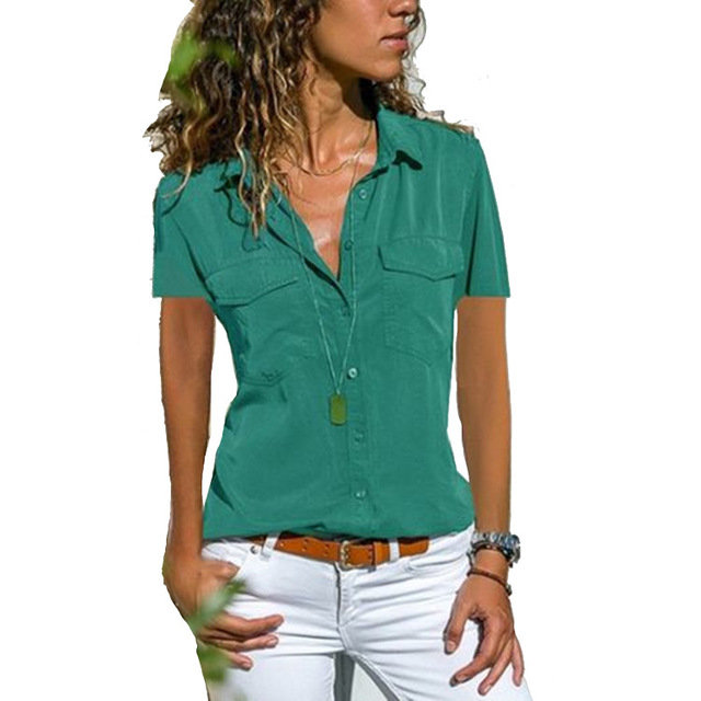 Women's Shirt Lapel Short-sleeved Shirt Women's Clothing