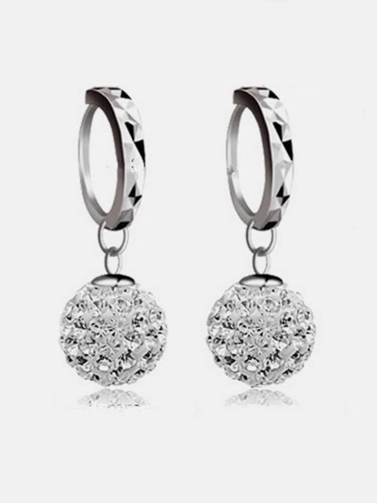 925 Silver Plated Zircon Ball Drop Earrings 