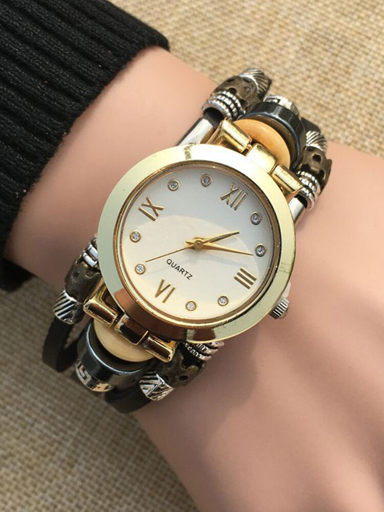 Vintage Multilayer Men Bracelet Watch Simple Roman Numerals Alloy Clasp Quartz Watch