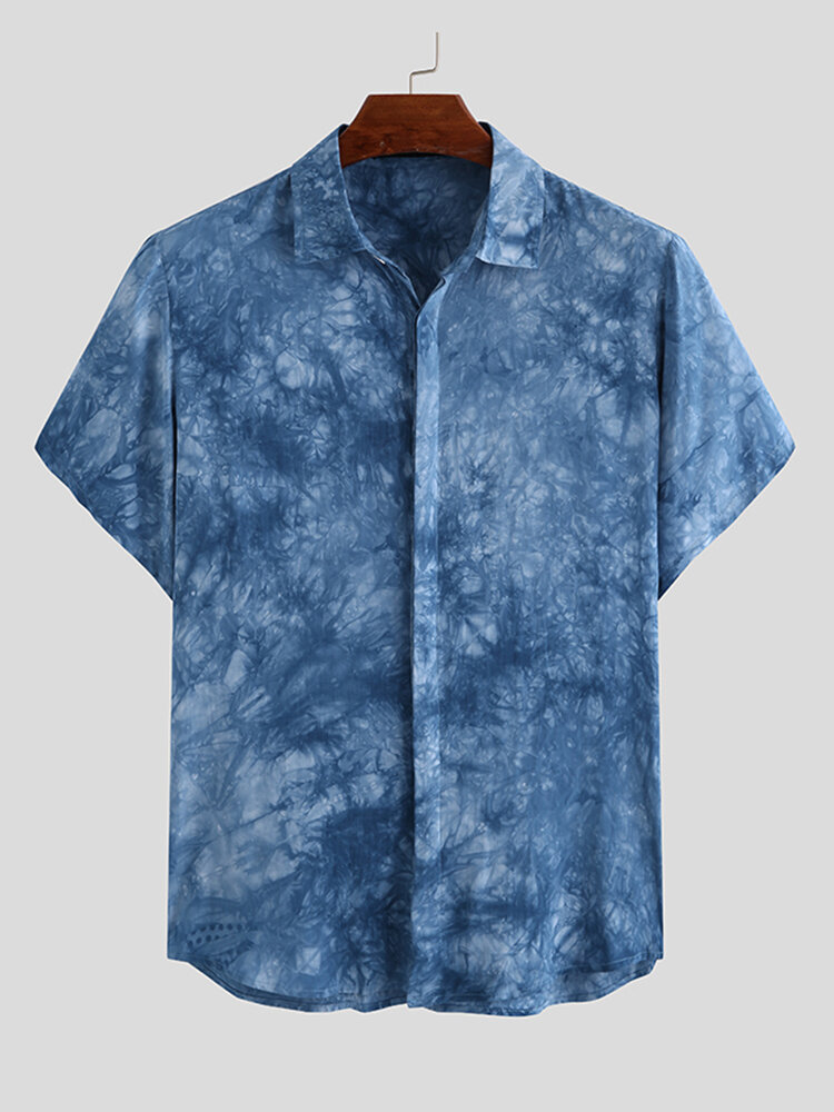 Mens Tie Dye Soft Breathable Ethnic Loose Short Sleeve Shirt