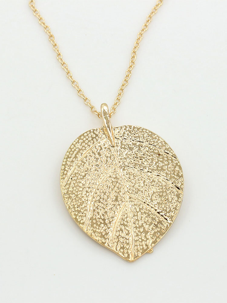 Trendy Gold Leaf Pendant Necklaces Bohemian Big Leaf Delicate Womens Long Necklaces