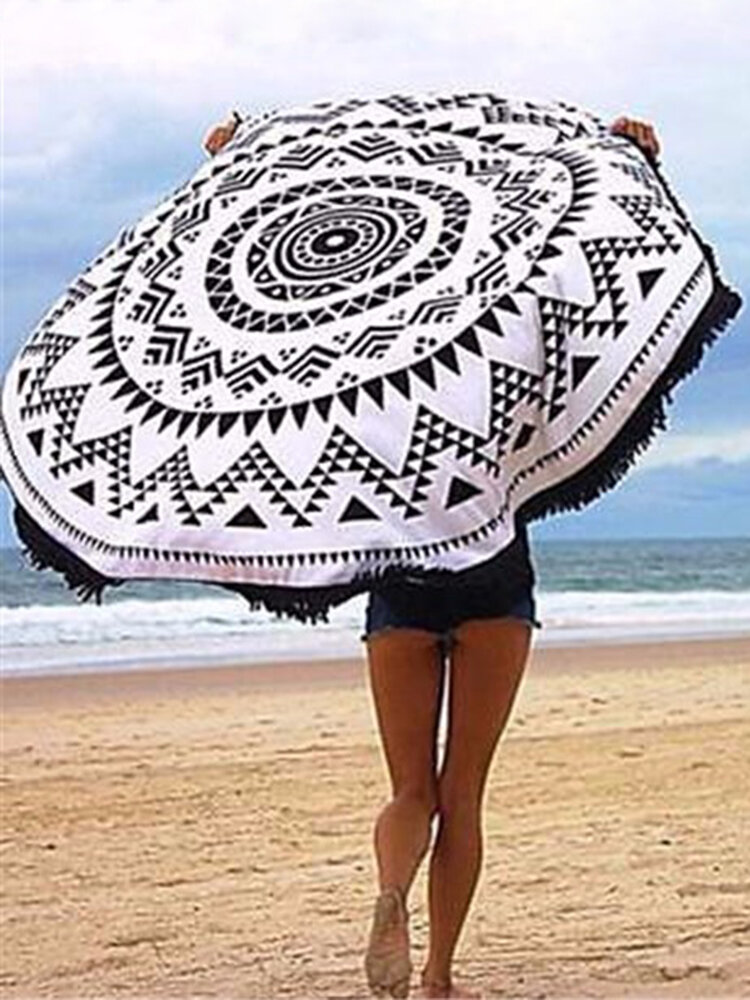 Round Geometry Pattern Tassel Beach Towel Shawl Yoga Mat Wall Hanging Decor