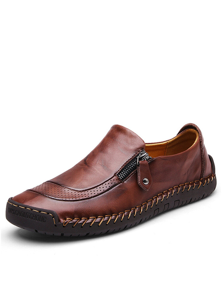 

Menico Men Hand Stitching Zipper Slip-ons Leather Shoes, Dark brown;brown;black