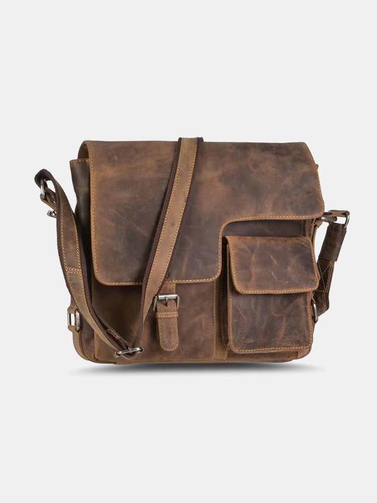 Men Vintage Faux Leather Multifunction Anti-theft Multi-pocket Crossbody Bag Shoulder Bag