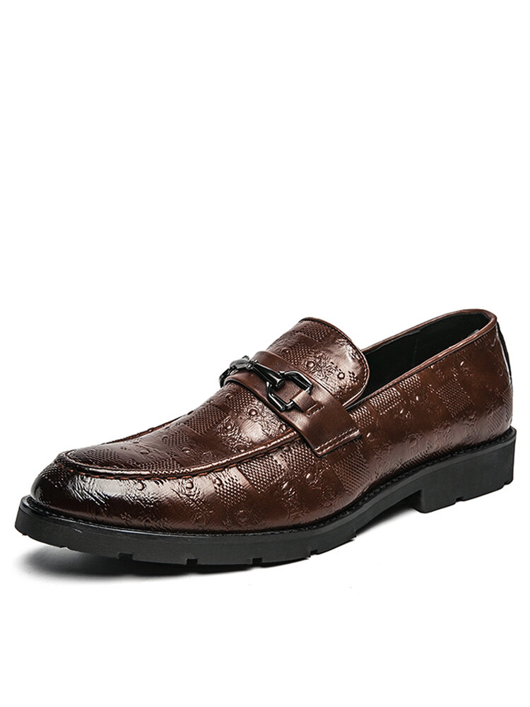 Men Vintage Embossing Slip On Business Dress Loafers