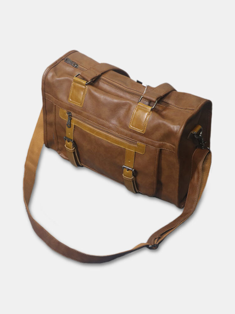 Men Vintage Wear-Resistant Waterproof Faux Leather Crossbody Bag Handbag