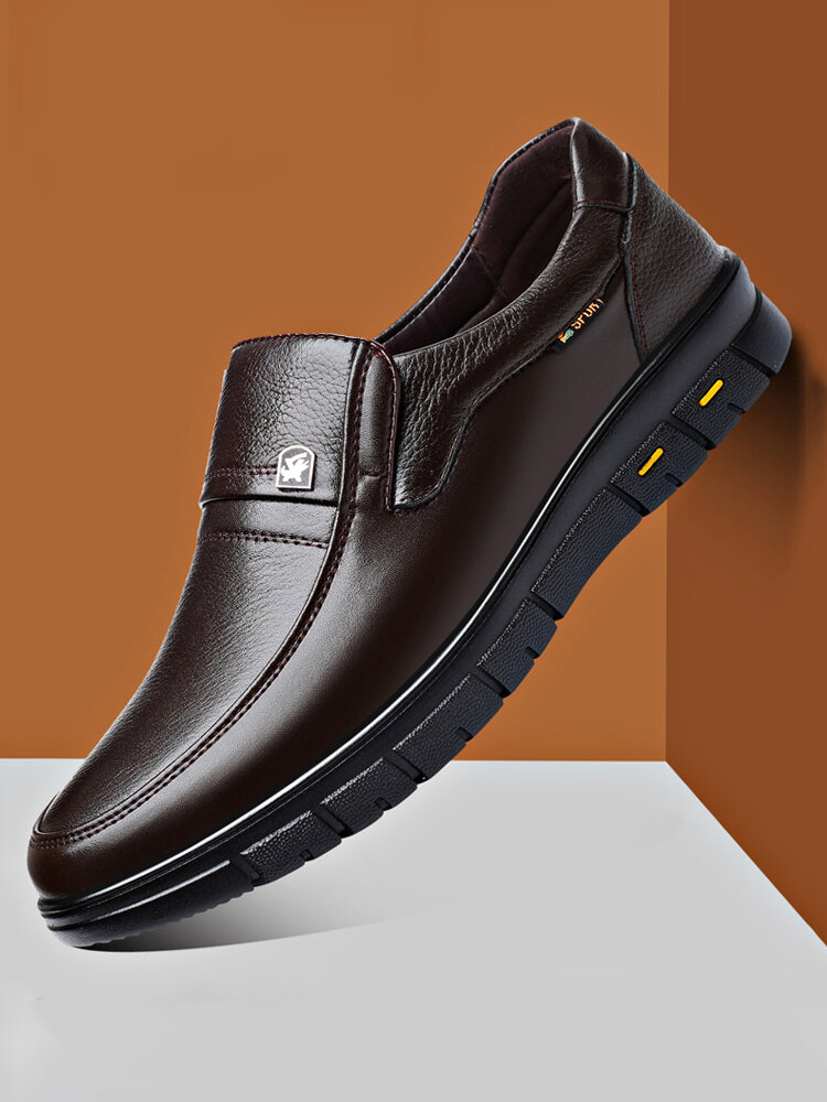 Men Casual Round Toe Wearable Business Casual Leather Loafers