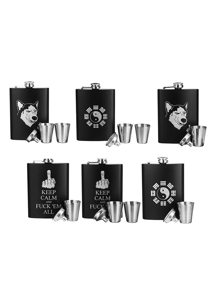 4 Patterned Black Silk Takeaway Hip Flask Portable Hip Flask Father's Day Gift
