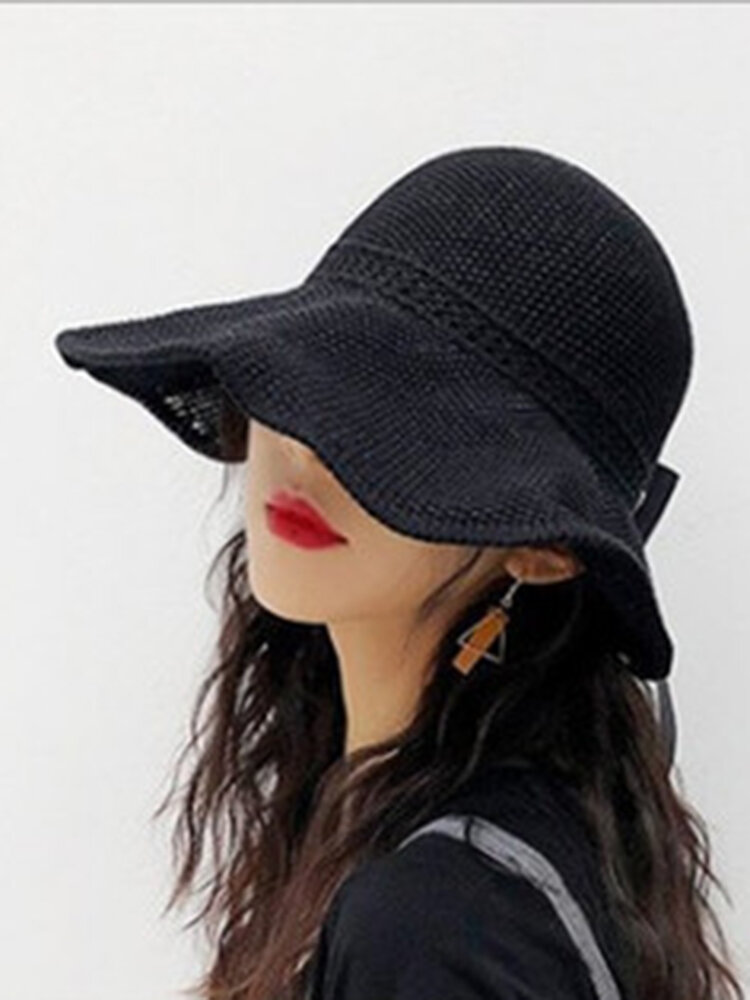 Season New Ladies Sun Hat Travel Folding Sun Hat Sunscreen Big Bow Bow Wild Empty Straw Hat