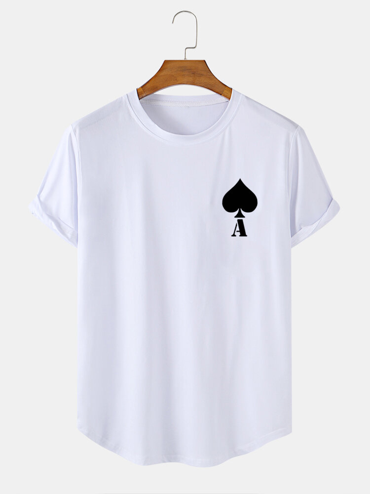 Mens Poker Heart A Print Curved Hem Cotton Short Sleeve T-Shirts