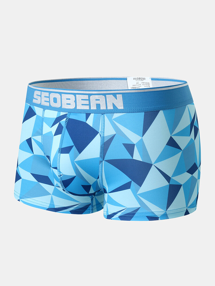 Men Geometric Pattern Letter Contrast Strench Band Comfy Boxers Briefs