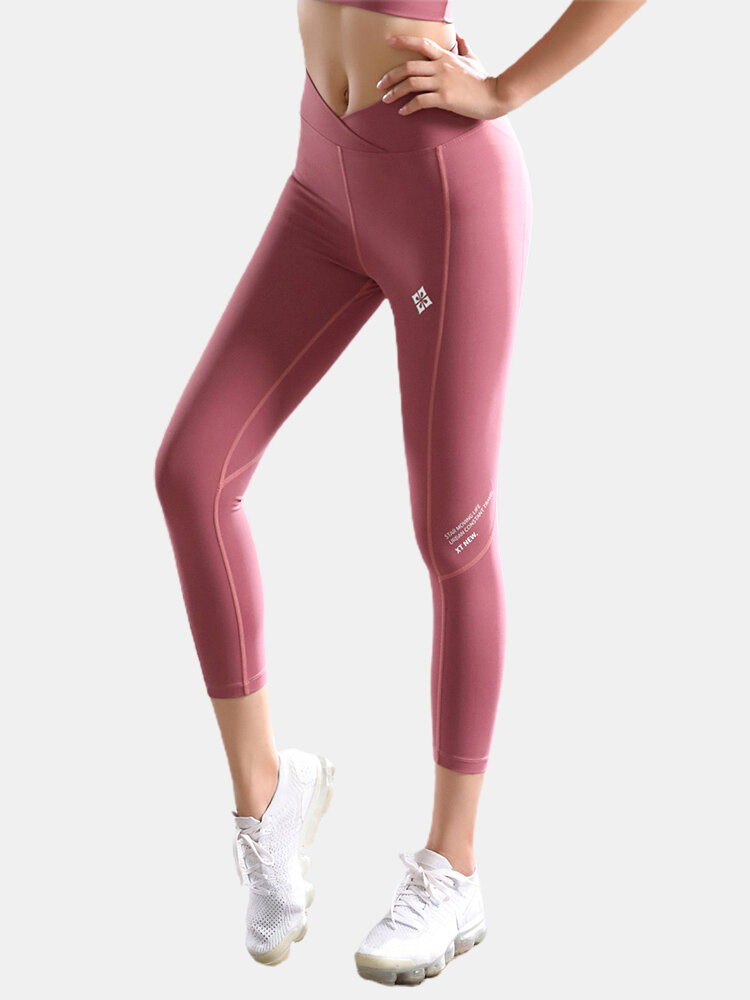 

Women Quick-Drying Seam Butt Lifter Wideband Yoga Sports Leggings Cropped Pants, Pink;blue;gray;black