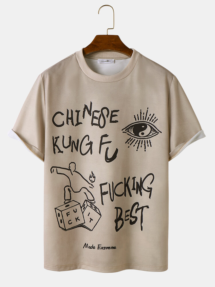 Camisetas de manga corta con estampado de letras divertidas para hombre Cuello