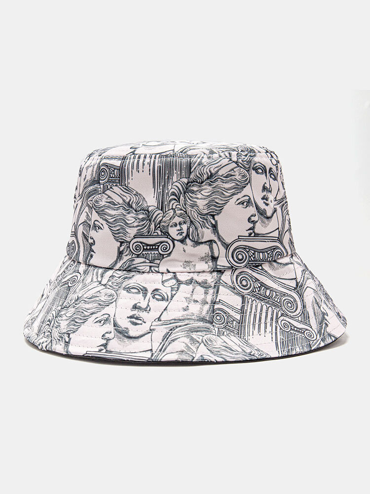 Unisex Polyester Cotton Overlay Portrait Graffiti Print Fashion Sunshade Bucket Hat