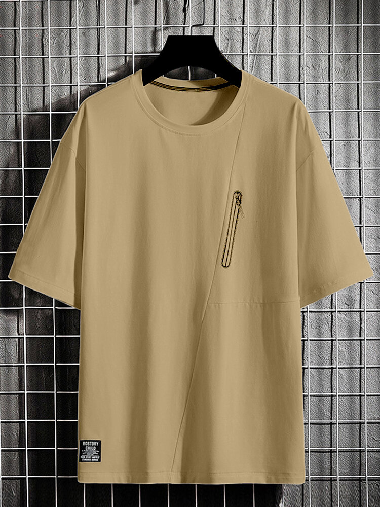

Mens Zip Front Crew Neck Casual Short Sleeve T-Shirts, Yellow