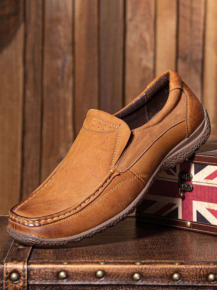Men Brief Stitching Slip Resistant Breathable Slip On Soft Sole Casual Loafers
