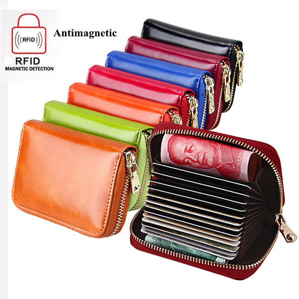 RFID Antimagnetic Genuine Leather 13 Card Slots Oil Leather Card Holder Purse