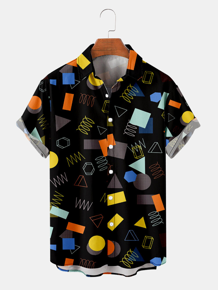 

Mens Geometric Print Short Sleeve Comfy Pajamas Tops, Black