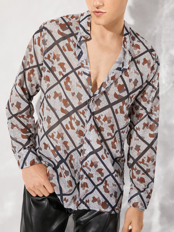 Men See Through Stained Glass Print Shirt