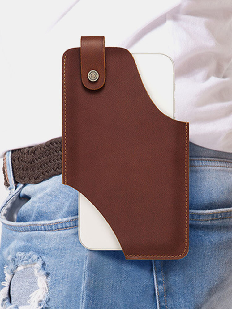 Men EDC Vintage Genuine Leather Crazy Horse Leather Cow Leather 6.5 Inch Phone Bag Wasit Bag Belt Sheath