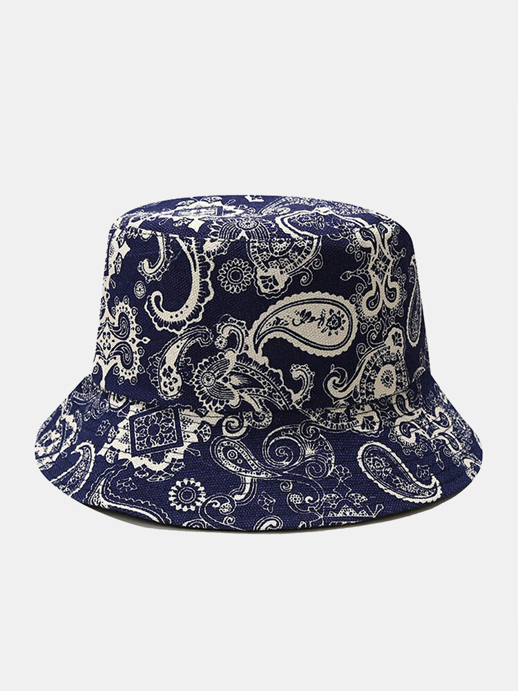 Unisex Canvas Paisley Print Trendy Outdoor Foldable Double-sided Bucket Hats