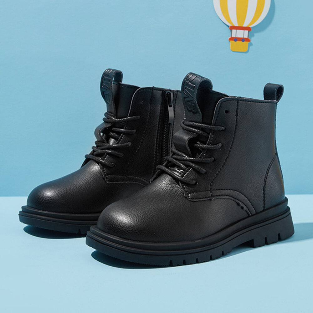 

Unisex Kids Casual Warm Black Children's Tooling Boots, Black（warm plushing）