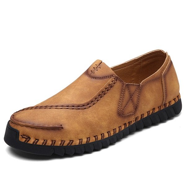Men Retro Hand Stitching Comfortable Slip Resistant Casual Loafers