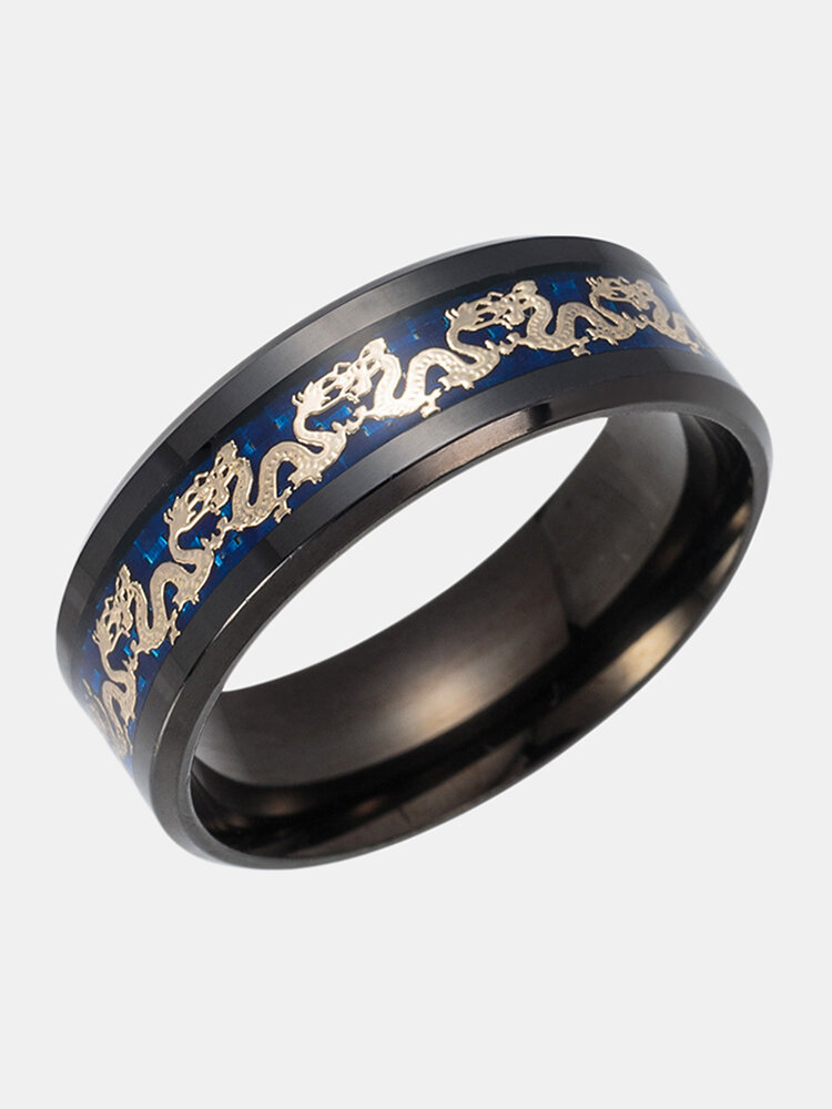 Trendy Simple Micro-inlaid Seal Glaze Chinese Dragon Circle-shaped Titanium Steel Ring
