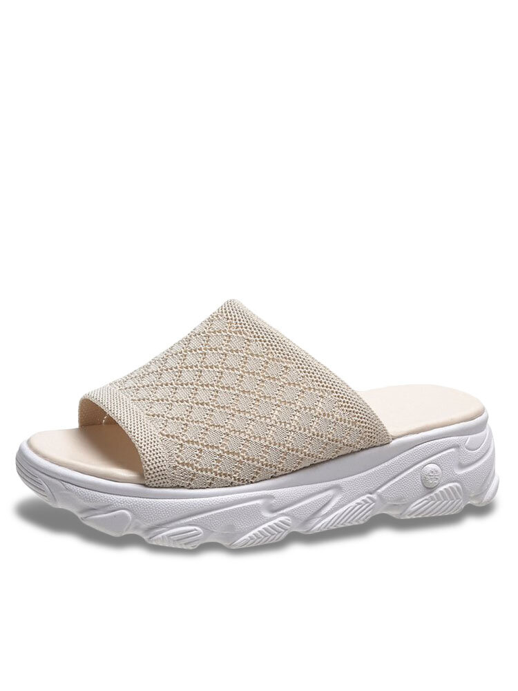 Women Casual Comfortable Breathable Knit Platform Slippers