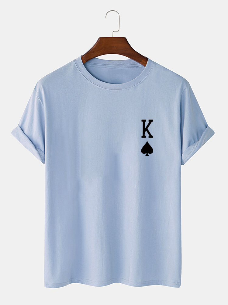 

Mens King Of Spades Poker Print 100% Cotton Short Sleeve T-Shirts, Gray;khaki;white;blue;black;dark gray;dark blue