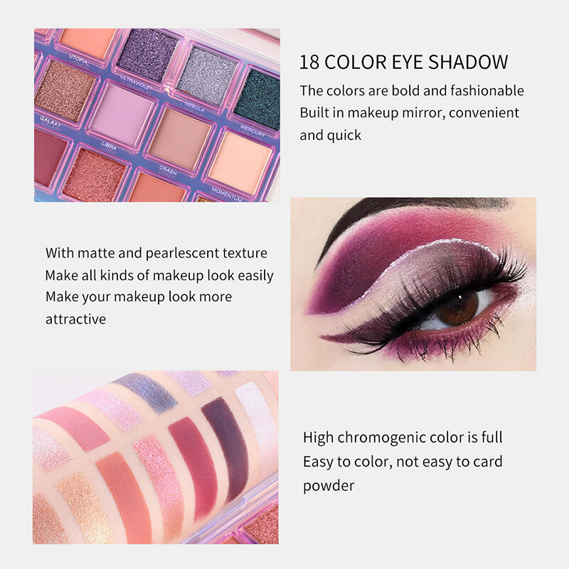 18 Colors Eyeshadow Palette Long-Wearing Waterproof Reverse Matte Glitter Eye Powder