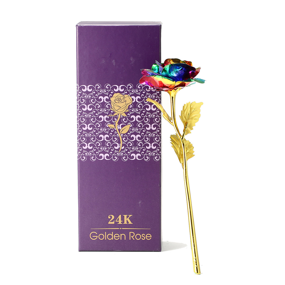 24K Colorful Gold Rose Flower Golden Dipped With Box Unique Valentine's Day Christmas Gift