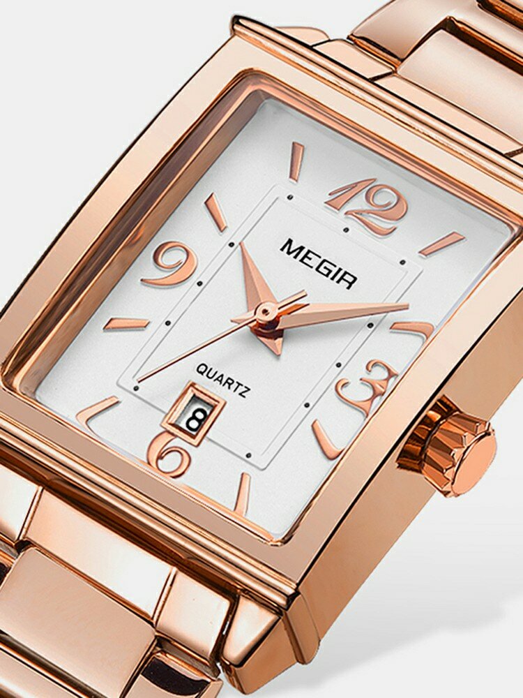 Retro Fashion Women Wristwatch Square Three-Pin Dial Calendar Steel Belt Quartz Watch