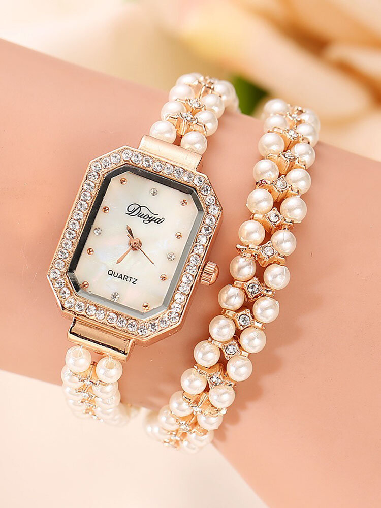 Elegant Pearl Multi Layer Watch Rhinestone Crystal Bracelet Watch For Women Quartz Watch