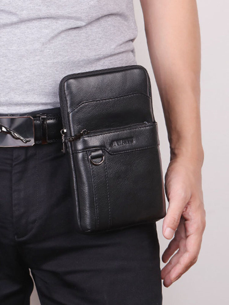 Men Genuine Leather 6.3 Inch Phone Holder Belt Bag Crossbody Bag